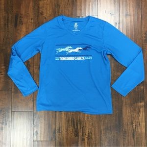 GreenLayer Women's Large Blue “Thoroughbred Classic 5K” Long Sleeve V-Neck.